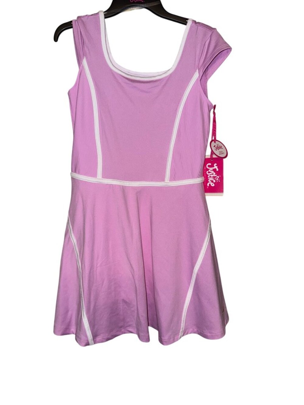 Justice Girls Pink Fit & Flare Dress With White Trim Size Medium (10) New With T - Picture 6 of 7